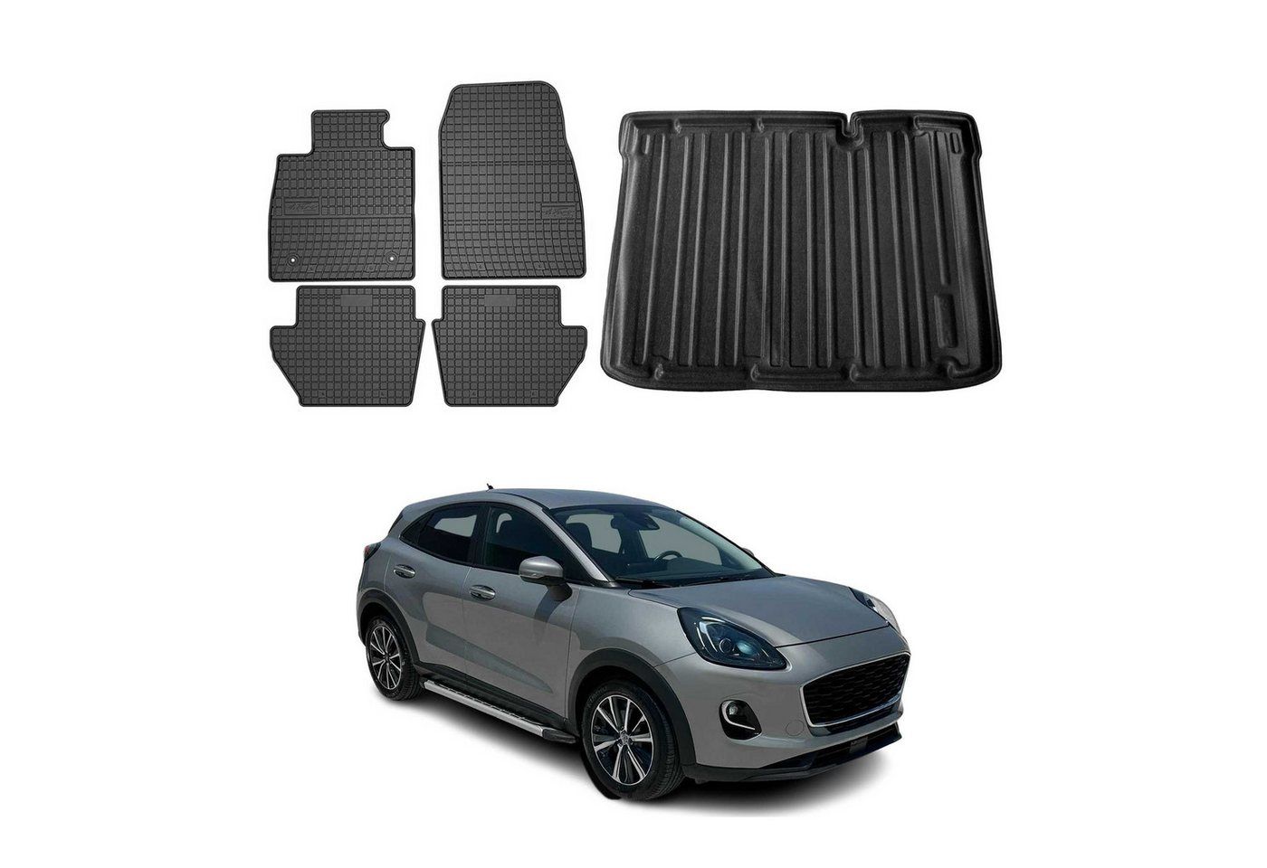 OMAC Auto-Fußmatten Kofferraumwanne Set für Ford Puma Untere 2020-2025 Gummi Schwarz 5x (5 St), für Ford Puma Untere 2020-2025 Ford Puma Untere 2020-2025, Einfache Installation,Antirutsch,Leicht zu reinigen Bild 4
