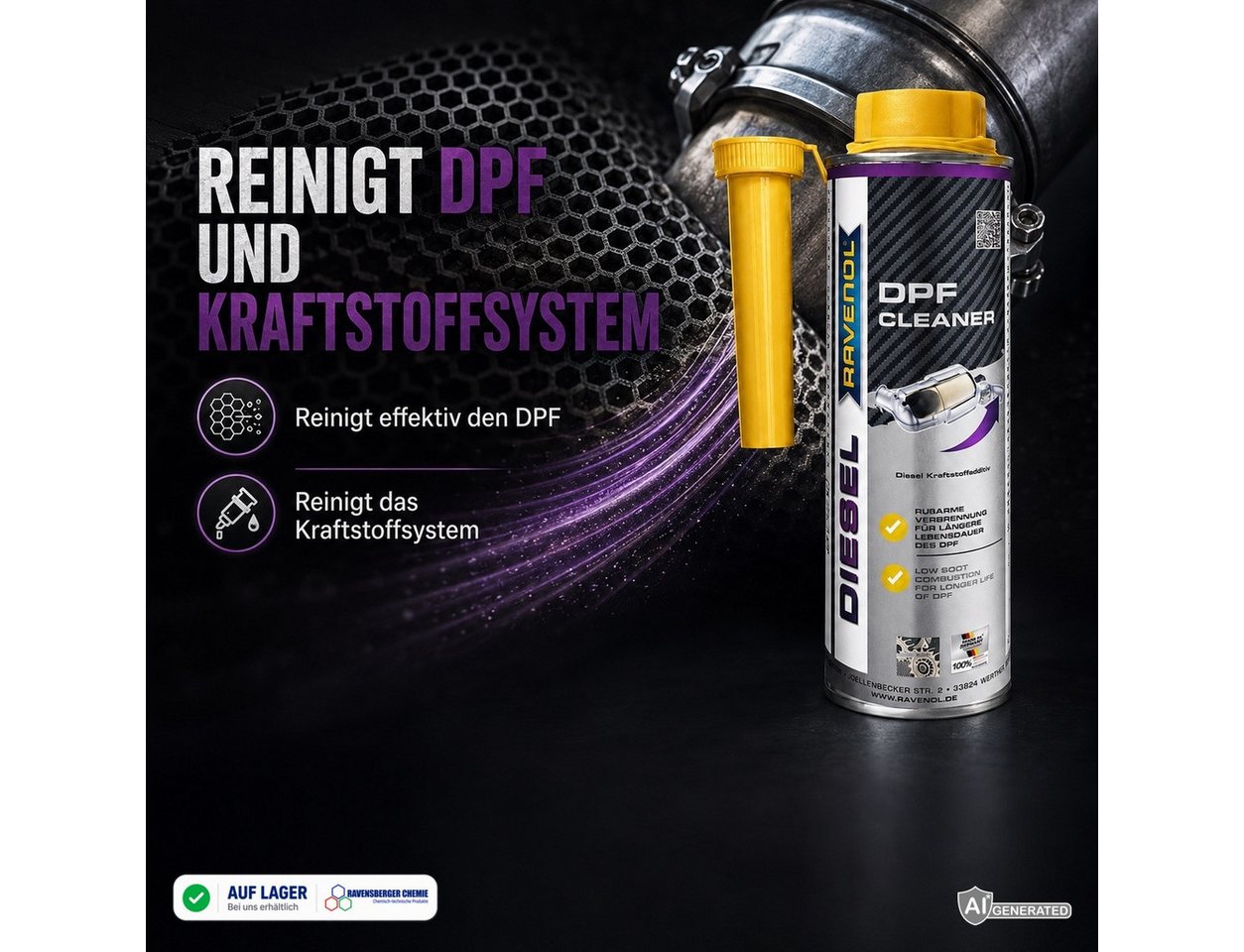Ravenol Diesel-Additiv DPF Cleaner 300 ml Diesel Additiv DPF Reiniger für Partikelfilter, 0,3 l, DPF Reiniger 300 ml – für Regeneration & Kurzstrecken Bild 2