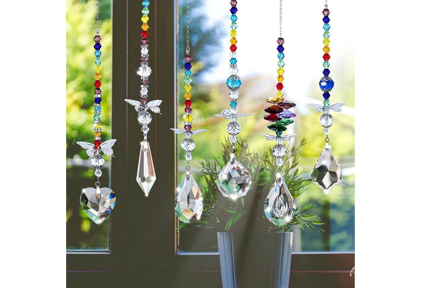 Diwzbyn Windspiel 6pcs Fensterdekoration Kristall Sonnenfänger Zaubert Lichtreflexe (6 St), Dekoanhänger selber basteln Bild 2
