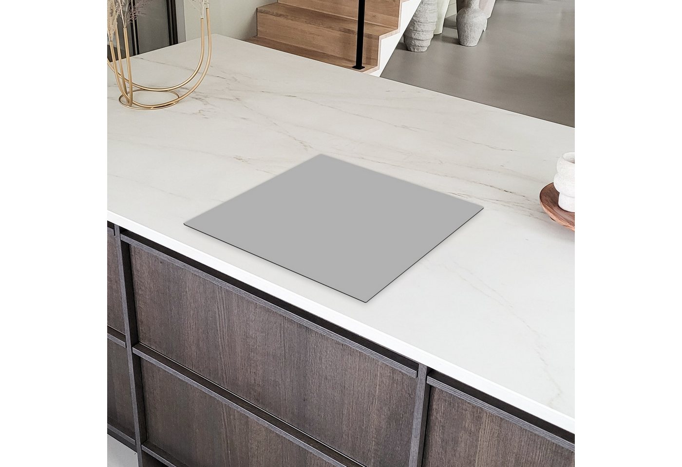MuchoWow Herd-Abdeckplatte Grau - Unifarbener Druck, Vinyl, (1 tlg), Ceranfeldabdeckung Küche, Herdabdeckplatte Einteilig, 59x51 cm Bild 2