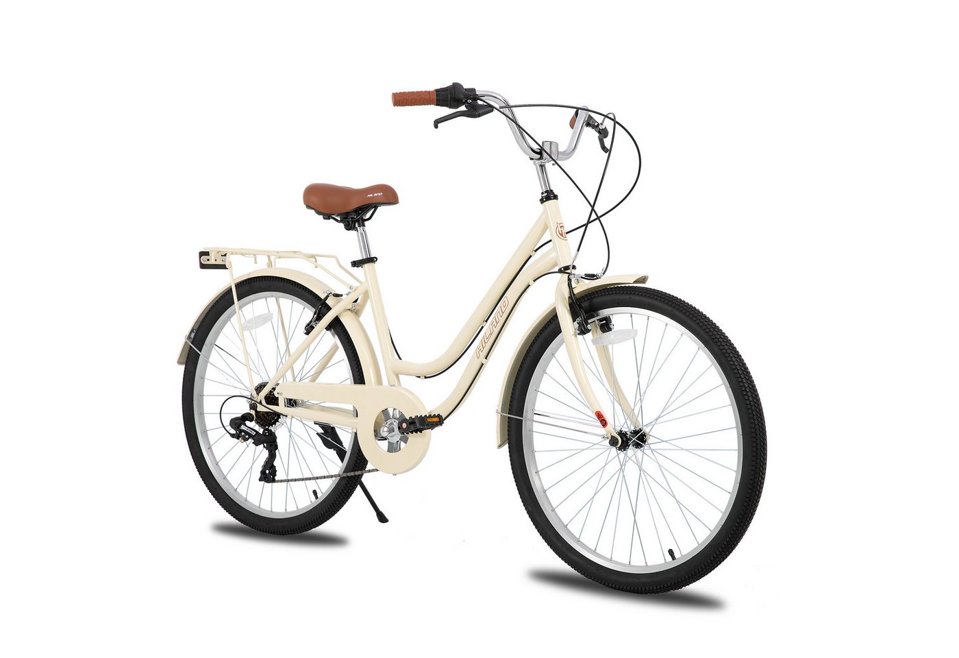 HILAND Cityrad Unisex Citybike 26", 7-Gang, V-Bremse, passend für 165–182cm, Step-Through Rahmen mit Gepäckträger, 7 Gang Bild 2