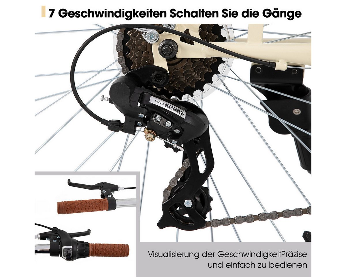 HILAND Cityrad Unisex Citybike 26", 7-Gang, V-Bremse, passend für 165–182cm, Step-Through Rahmen mit Gepäckträger, 7 Gang Bild 3
