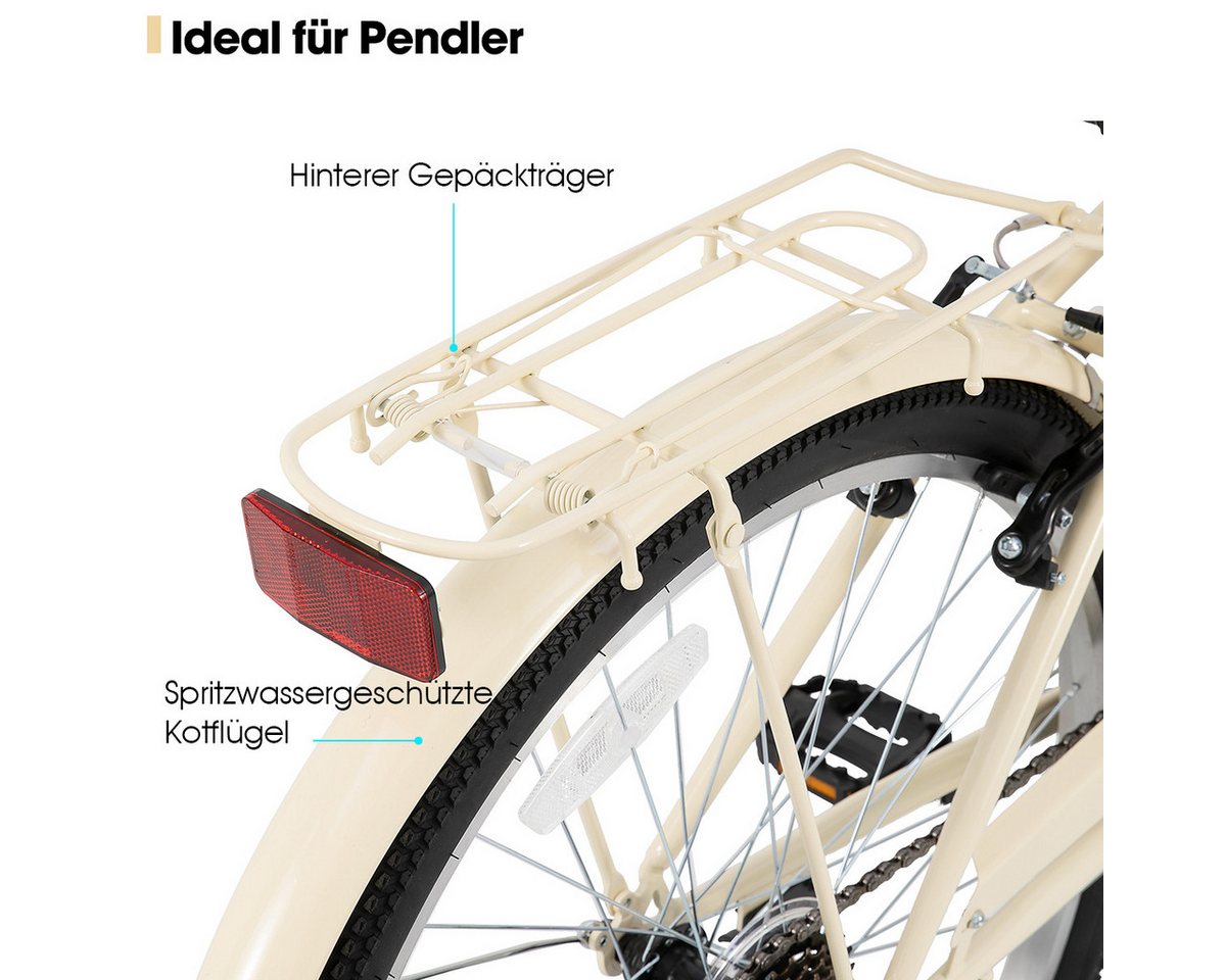 HILAND Cityrad Unisex Citybike 26", 7-Gang, V-Bremse, passend für 165–182cm, Step-Through Rahmen mit Gepäckträger, 7 Gang Bild 4