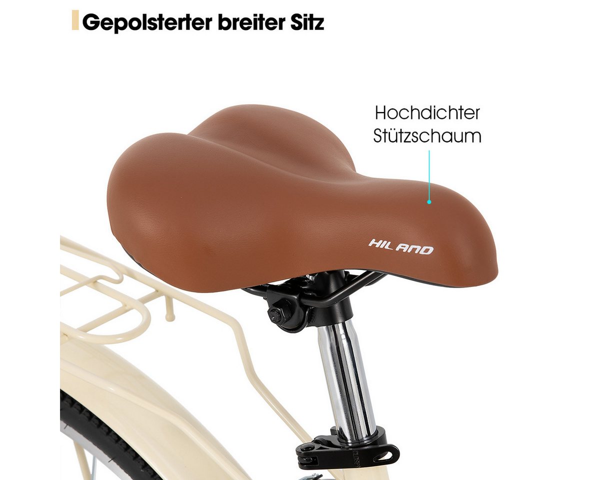 HILAND Cityrad Unisex Citybike 26", 7-Gang, V-Bremse, passend für 165–182cm, Step-Through Rahmen mit Gepäckträger, 7 Gang Bild 5