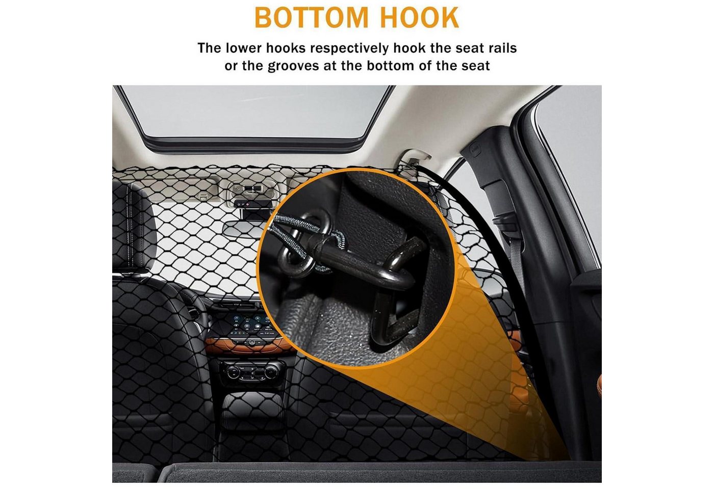 LuxusKollektion Tiersicherheitsnetz Hundegitter Auto Universal 120x70 cm 4 Haken Schwarz Bild 3