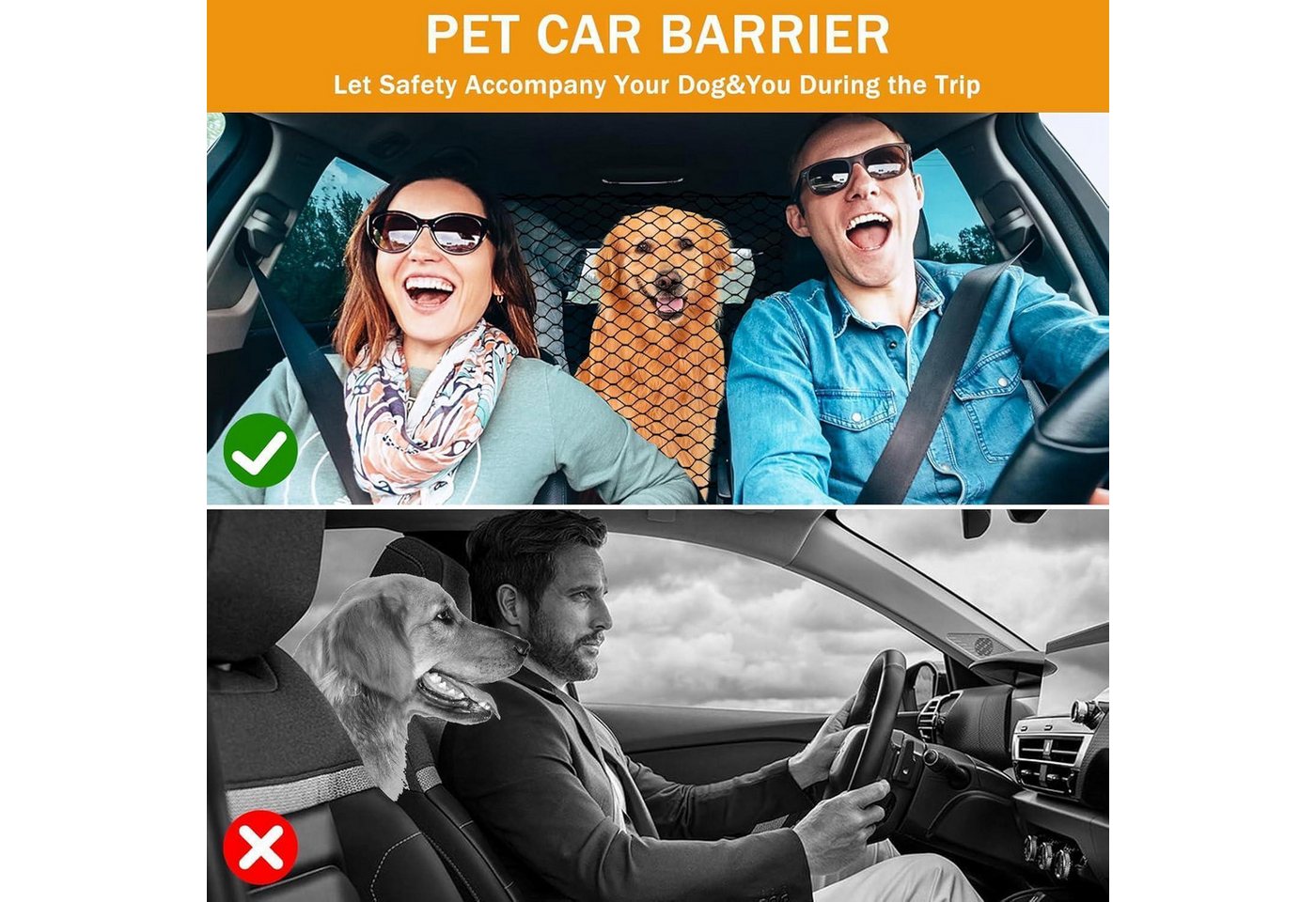 LuxusKollektion Tiersicherheitsnetz Hundegitter Auto Universal 120x70 cm 4 Haken Schwarz Bild 4