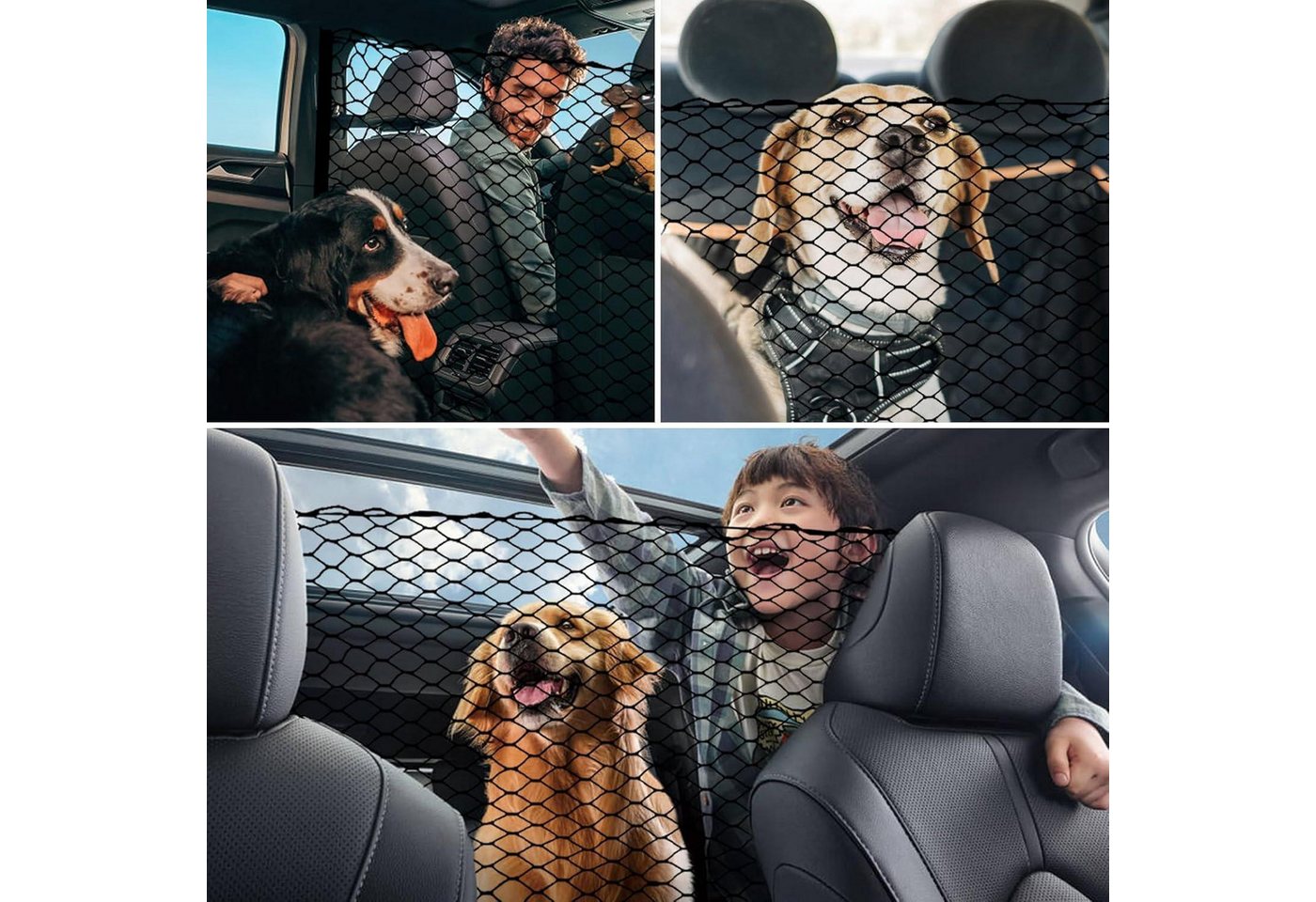 LuxusKollektion Tiersicherheitsnetz Hundegitter Auto Universal 120x70 cm 4 Haken Schwarz Bild 5