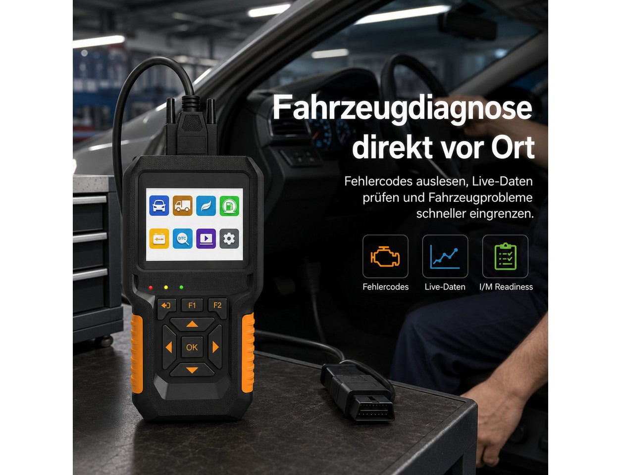 Tekoo OBD2-Diagnosegerät Kfz Diagnosegerät OBD2 Kfz Fehlerlesegerät 12V 24V, Set, Echtzeit-Datenstrom