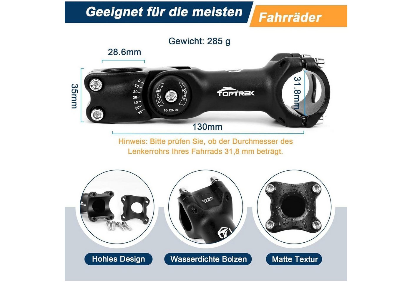 LuxusKollektion Lenkervorbau Lenkervorbau 31,8mm 130mm Aluminium verstellbar MTB 31.8 X 130mm Bild 5