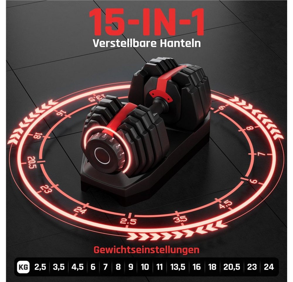 Yaheetech Hantel-Set 15-in-1 Kurzhantel mit einstellbaren Gewichtsstufen von 2,5 bis 24 kg, 1-Sekunde-Schnelleinstellung, für Zuhause & Fitnessstudio