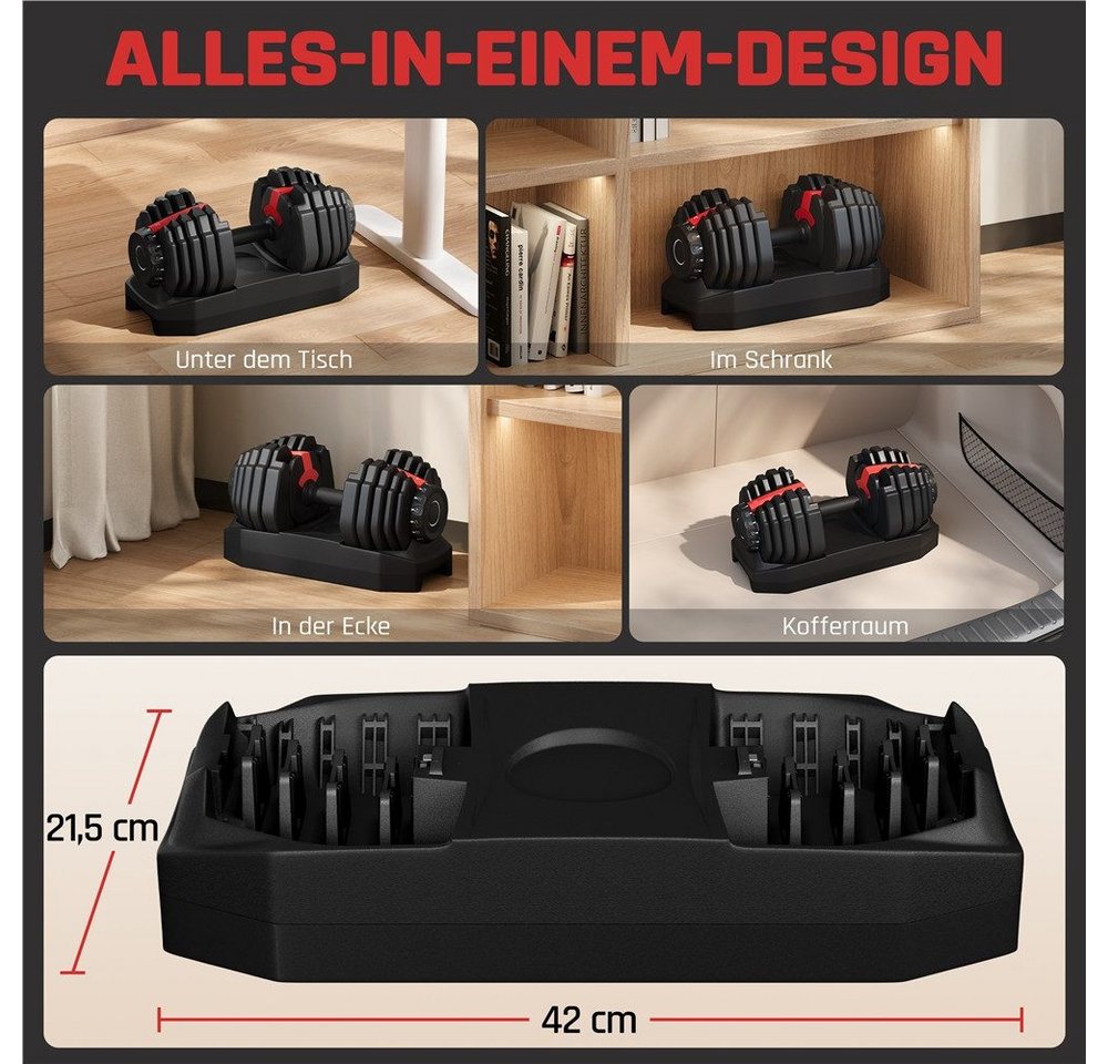 Yaheetech Hantel-Set 15-in-1 Kurzhantel mit einstellbaren Gewichtsstufen von 2,5 bis 24 kg, 1-Sekunde-Schnelleinstellung, für Zuhause & Fitnessstudio Bild 5