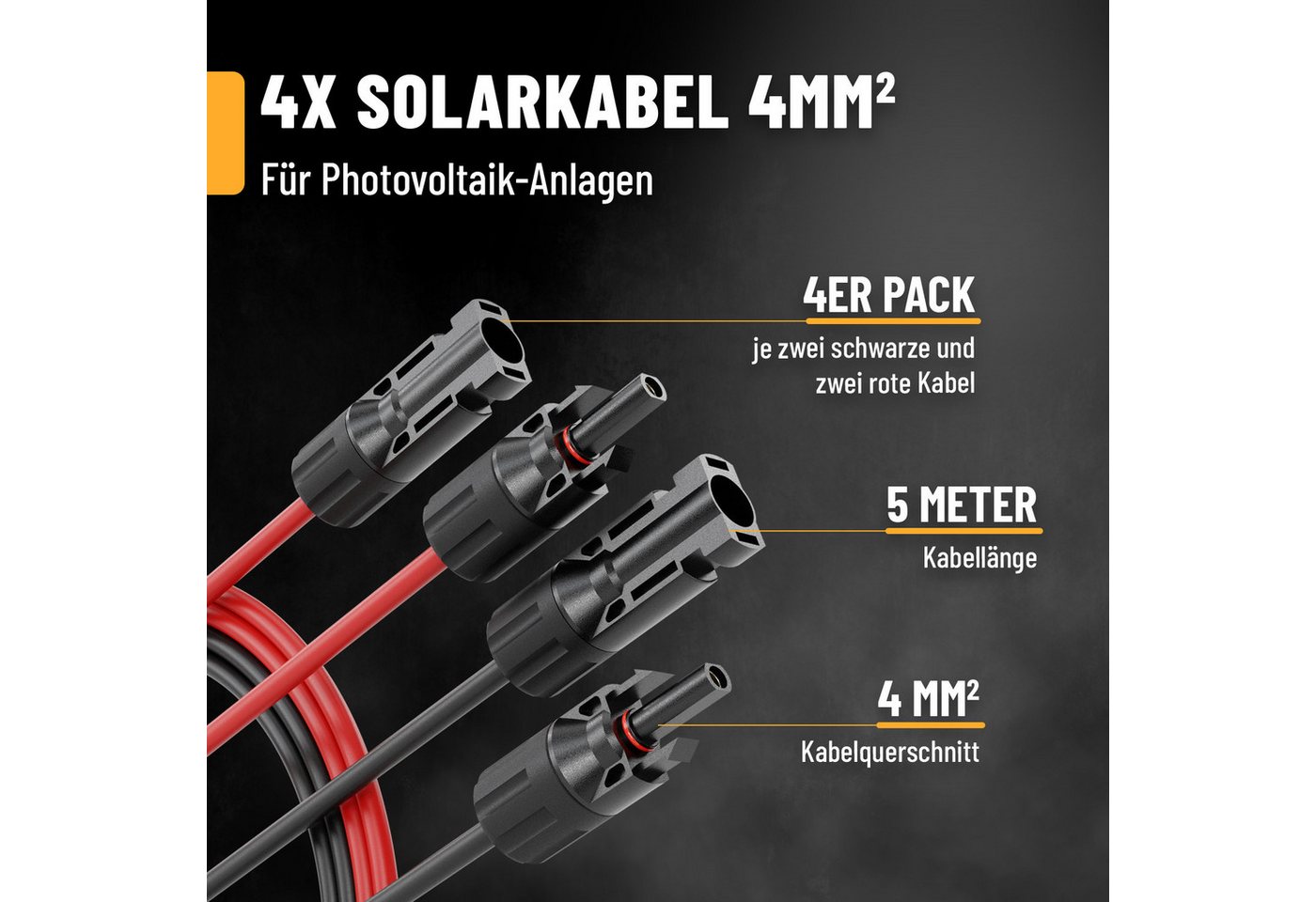 ABSINA Solarkabel Set 5 Meter 4mm2 schwarz/rot 2er Pack Solarkabel Bild 3