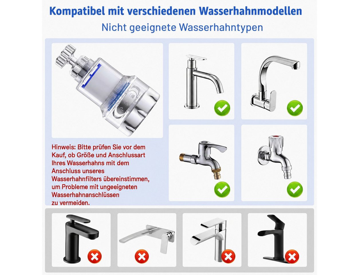 Diwzbyn Wasserhahnfilter Wasserhahnfilter 3er Set, 360° Drehbarer Filter für Küche & Bad, 3 Wasserstrahlarten, Praktischer Filter für Küche, Bad & Haushalt Bild 2