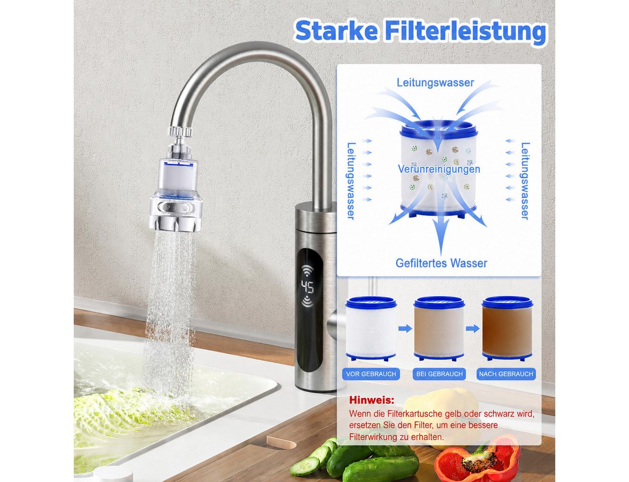 Diwzbyn Wasserhahnfilter Wasserhahnfilter 3er Set, 360° Drehbarer Filter für Küche & Bad, 3 Wasserstrahlarten, Praktischer Filter für Küche, Bad & Haushalt Bild 4