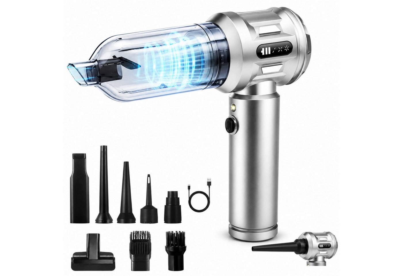 Ledklang Akku-Handstaubsauger kabellos 25000Pa beutellos bürstenloser Motor 4-in-1 Mini-Staubsauger, 120 W, 3 Stufen HEPA-Filter,tragbar leicht Auto,Camping,Sofa,Tierhaare