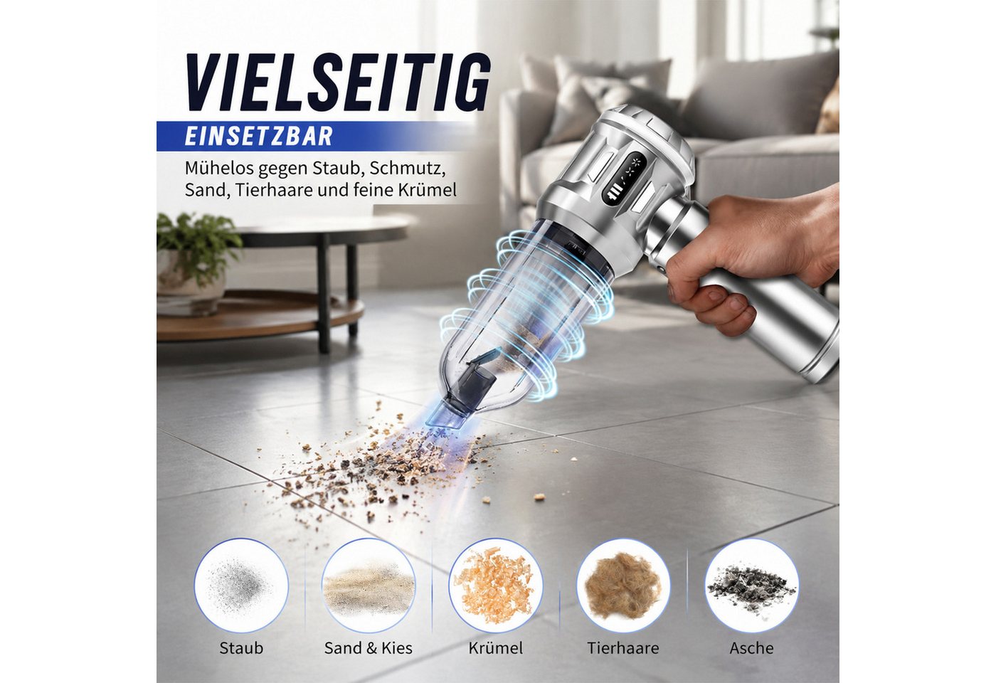 Ledklang Akku-Handstaubsauger kabellos 25000Pa beutellos bürstenloser Motor 4-in-1 Mini-Staubsauger, 120 W, 3 Stufen HEPA-Filter,tragbar leicht Auto,Camping,Sofa,Tierhaare Bild 2