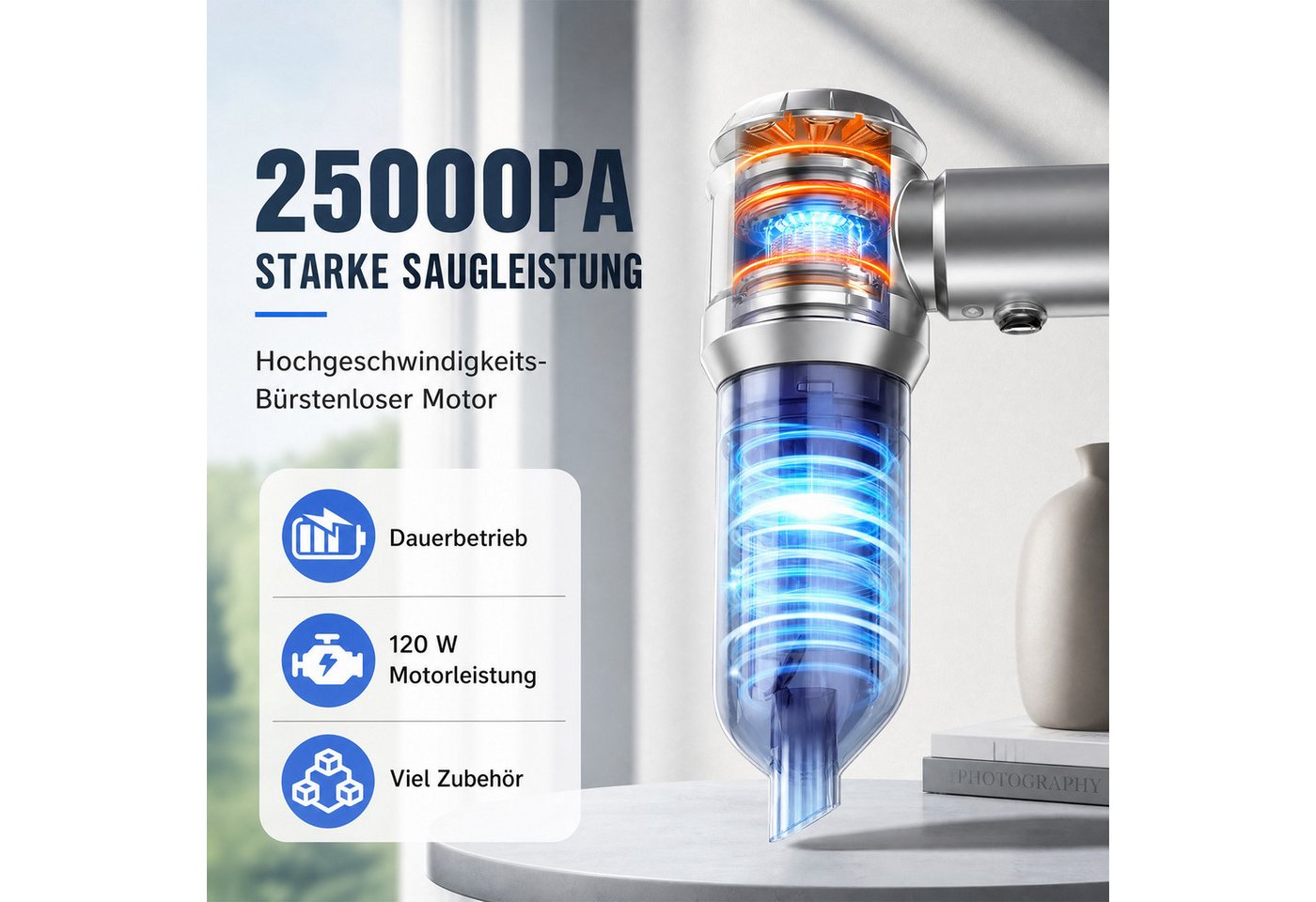 Ledklang Akku-Handstaubsauger kabellos 25000Pa beutellos bürstenloser Motor 4-in-1 Mini-Staubsauger, 120 W, 3 Stufen HEPA-Filter,tragbar leicht Auto,Camping,Sofa,Tierhaare Bild 4