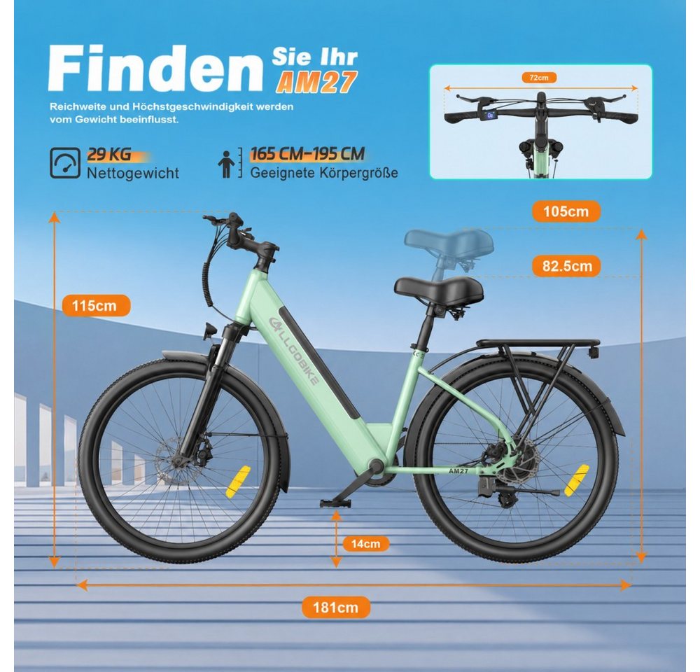 SSY E-Bike Elektrofahrrad fur Erwachsene, Heckmotor, (Komfortables E-Bike für Damen), Rahmen aus Karbonstahl Bild 2