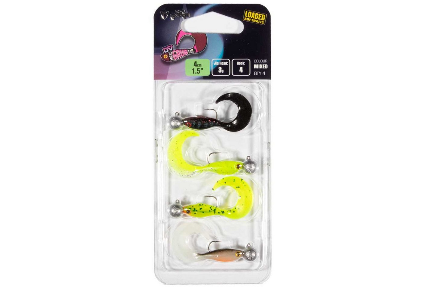 Fox Rage Kunstköder Fox Rage Micro Grub Mixed Pack UV 4cm 3g - 4 montierte Gummifische