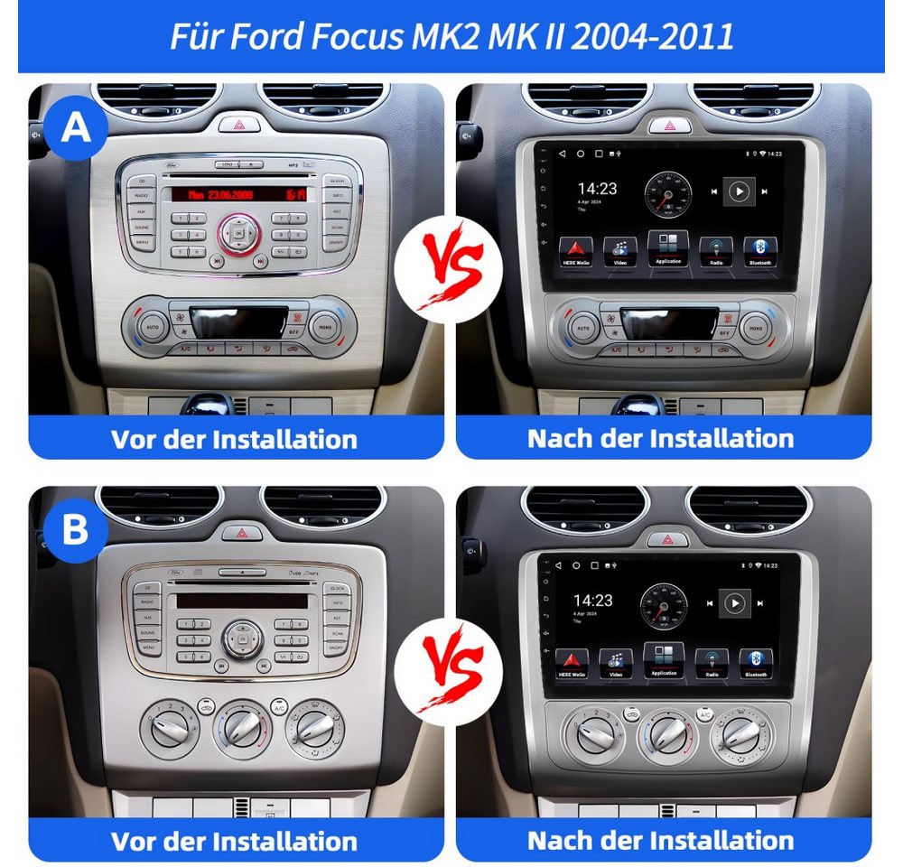 ESSGOO Für Ford Focus MK2 MK II 2004-11 Android 15 Autoradio Carplay Navi GPS Autoradio (RDS, 4+128GB(optional), 4+64GB(optional), FM, GPS, 1280*720, DAB+ (optional), SWC, Apple Carplay & Android Auto,Bluetooth,ASP) Bild 3
