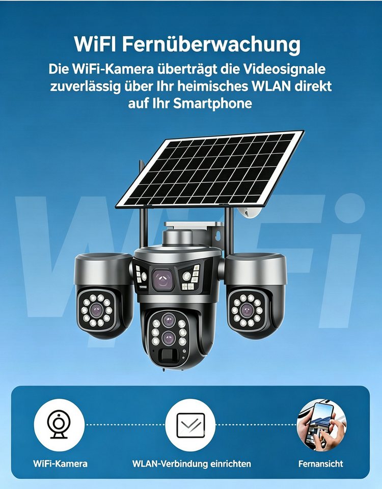 ANTCOOL Überwachungskamera Überwachungskamera WiFi & 4G Solar 3-Objektiv 6MP Außen IP67 Bild 3