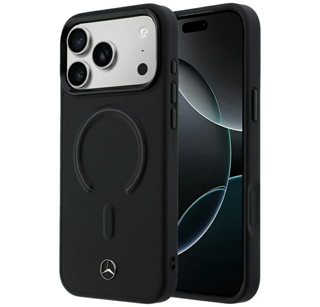 Mercedes Benz Handyhülle 3D für iPhone 18 Pro MagSafe Kunstleder Logo Stern Metall 6,3 Zoll, Kantenschutz