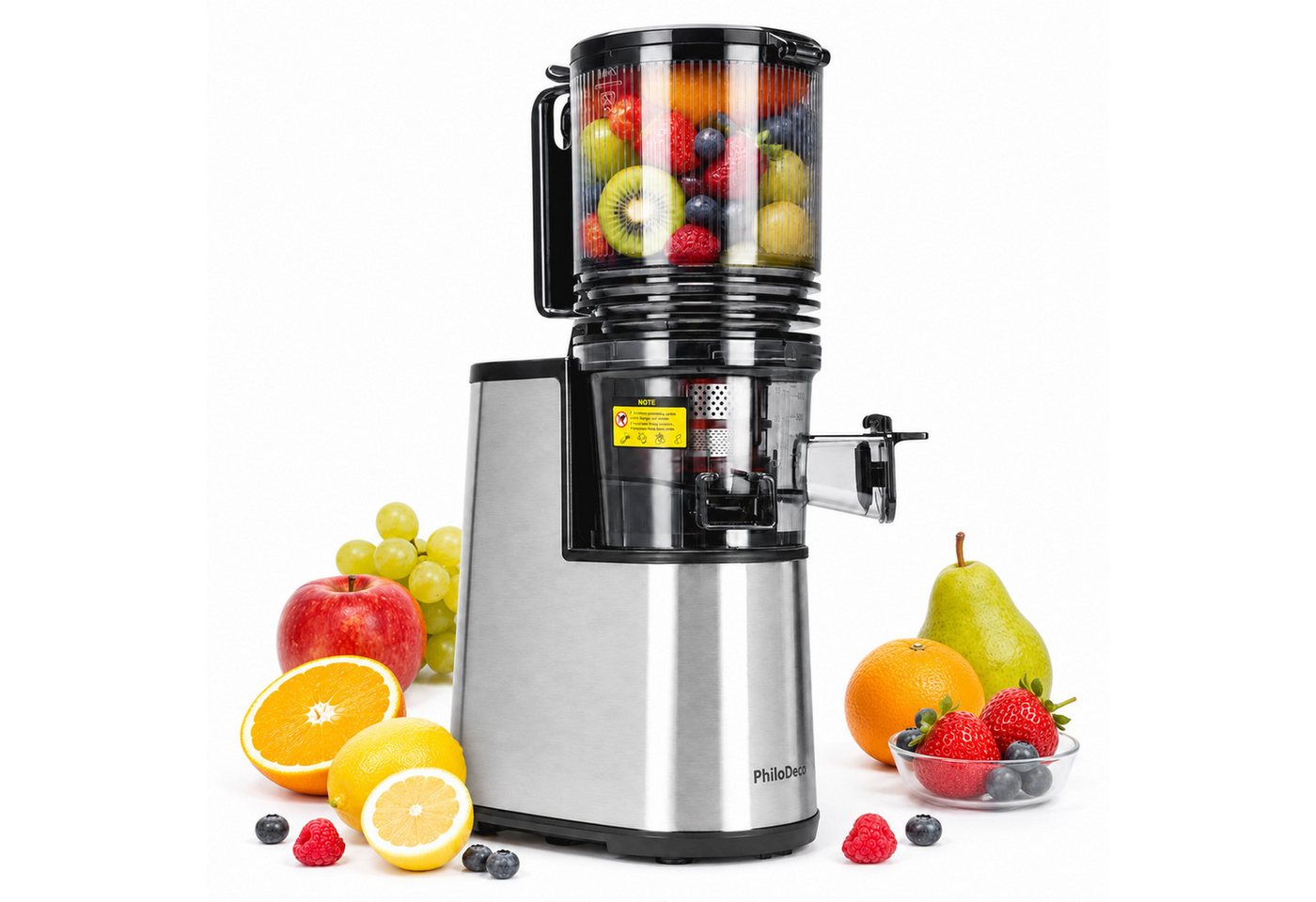 Sinaopus Slow Juicer Große 145-mm-Einfüllöffnung für ganze Früchte und Gemüse, 250 W, Feinfilterung, getrennte Auslässe und komfortabler Rückwärtslauf Bild 2