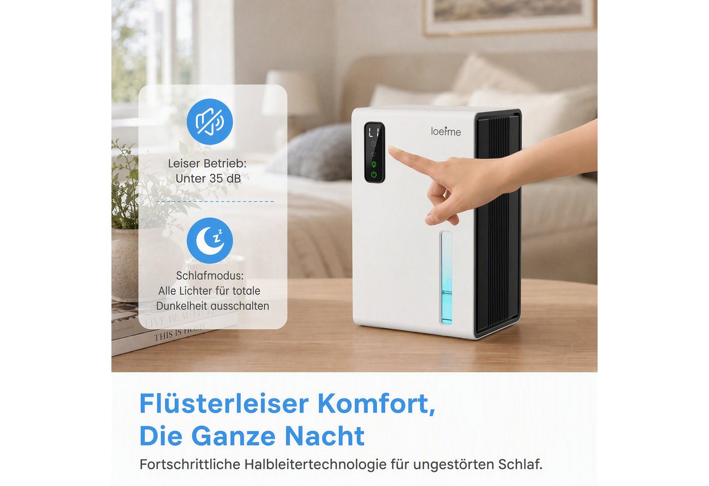loefme Luftentfeuchter Elektrischer Luftentfeuchter für Schlafzimmer Bad Küche Keller, Entfeuchtung 0,55 l/Tag, Tank 2,1 l, Touchscreen, Schlafmodus, Timer, RGB-Licht, automatische Abschaltung Bild 4