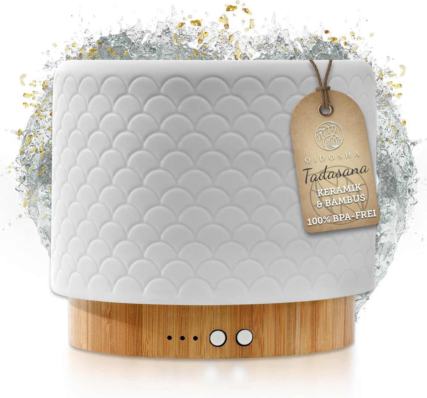 QIDOSHA Diffuser Tadasana Aroma Diffusor, 0,28 l Wassertank, Echtholz & Keramik-Haube Bild 3