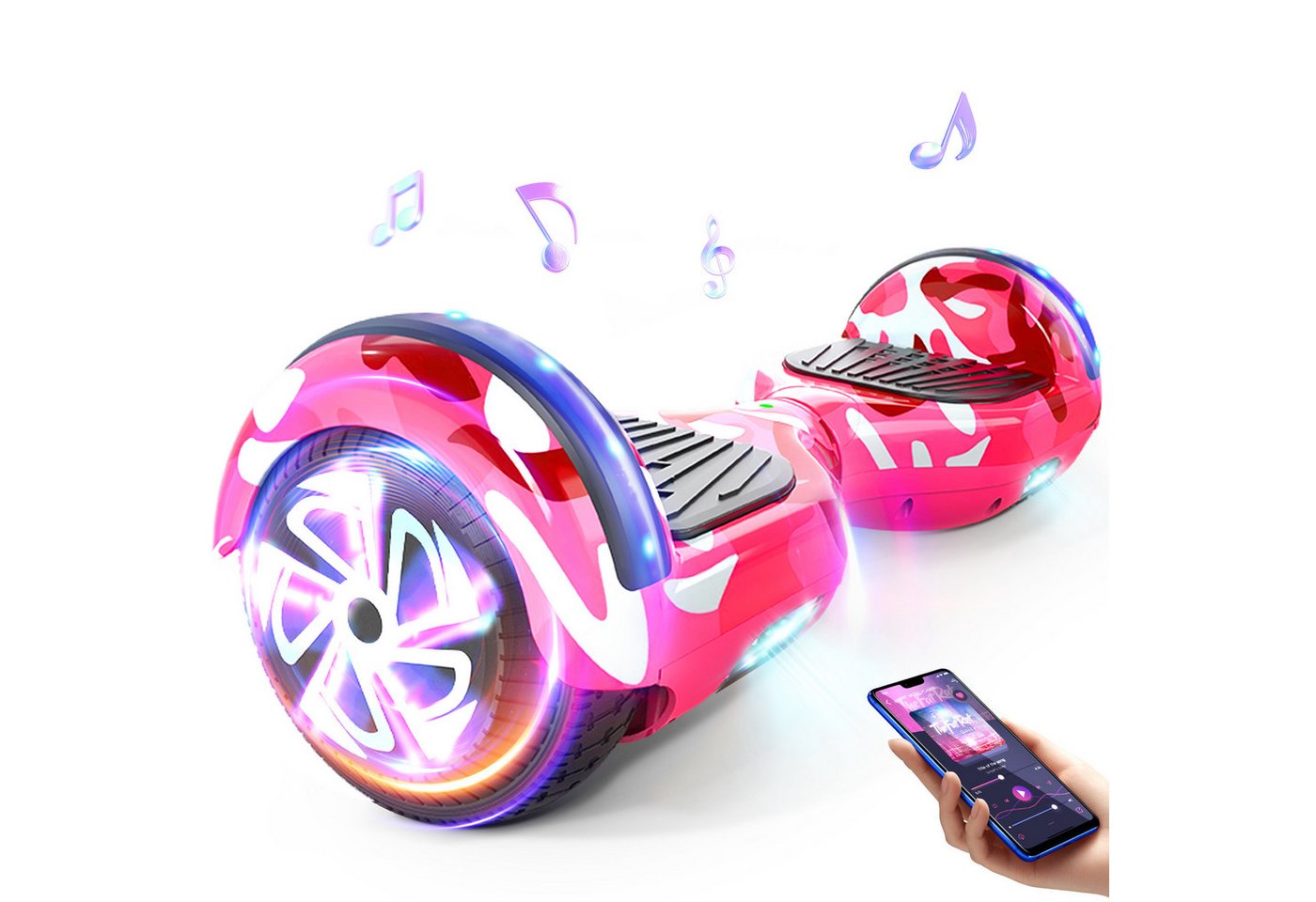 SISIGAD Balance Scooter 6,5 Zoll Dualmotorräder, Hoverboard mit LED-Licht, Smart Bluetooth, Hoverboard mit LED Lichter Bluetooth,Geschenk für Kinder