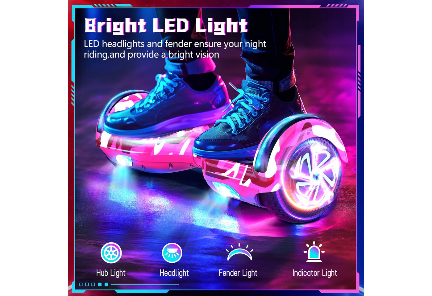 SISIGAD Balance Scooter 6,5 Zoll Dualmotorräder, Hoverboard mit LED-Licht, Smart Bluetooth, Hoverboard mit LED Lichter Bluetooth,Geschenk für Kinder Bild 2