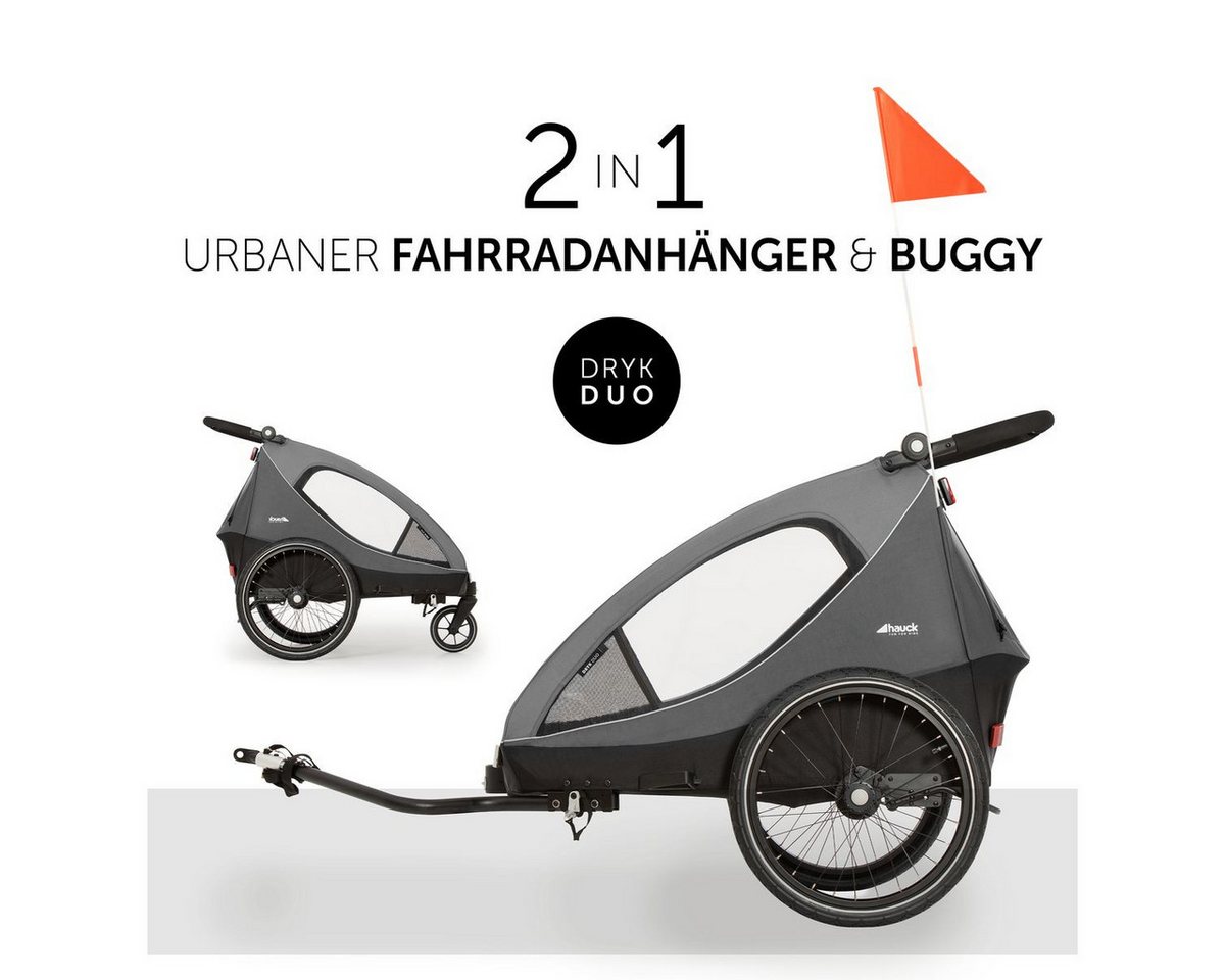 Hauck Fahrradkinderanhänger Dryk Duo - Grey, 2in1 Fahrradanhänger Buggy für 2 Kinder mit Baby Lounger & Schutzpaket Bild 2