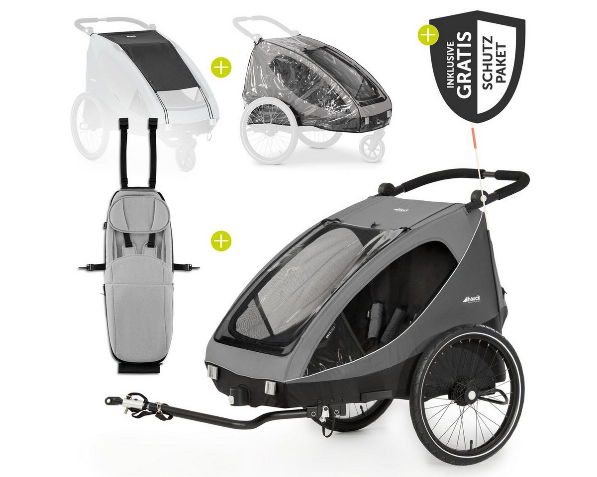 Hauck Fahrradkinderanhänger Dryk Duo - Grey, 2in1 Fahrradanhänger Buggy für 2 Kinder mit Baby Lounger & Schutzpaket Bild 3