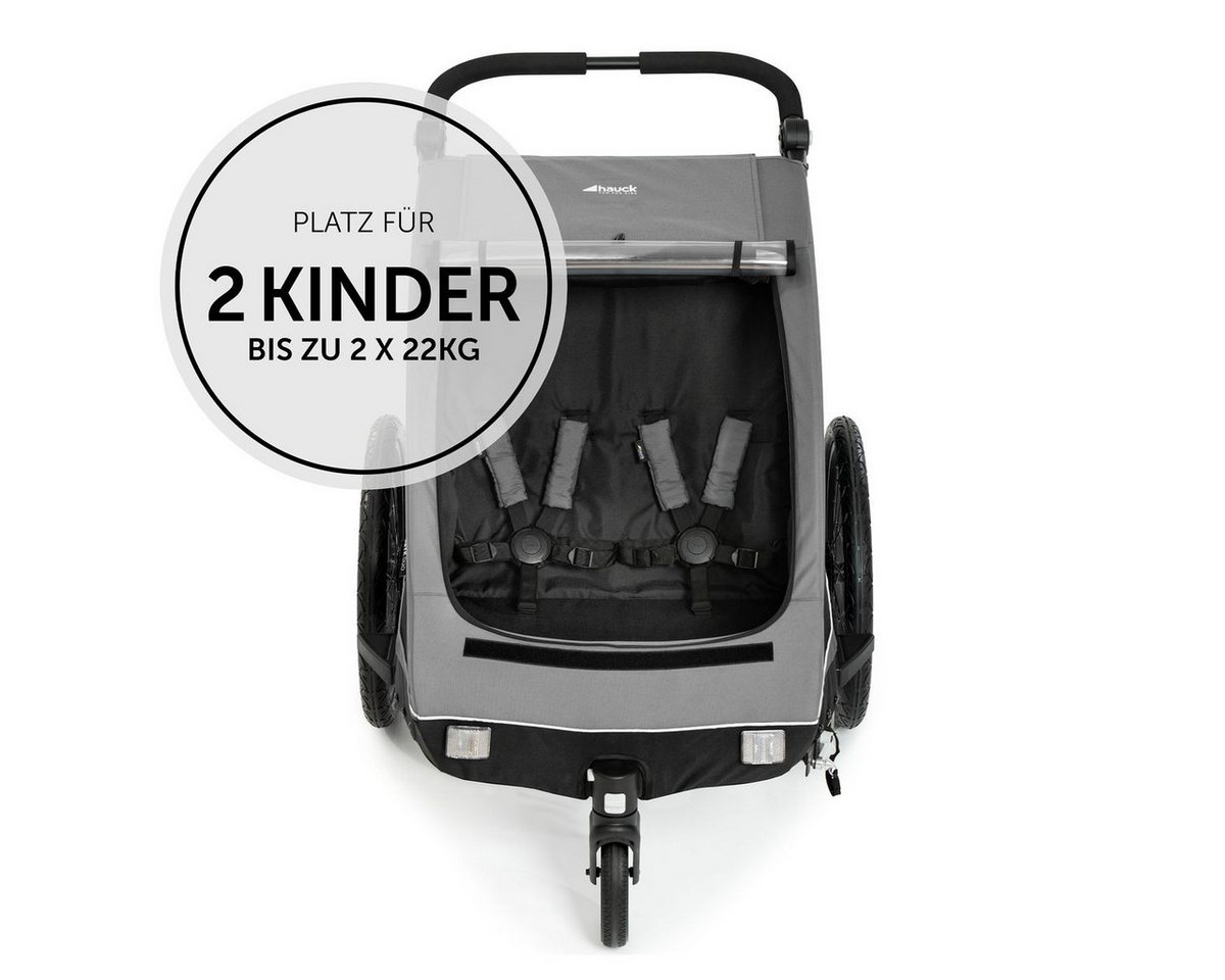 Hauck Fahrradkinderanhänger Dryk Duo - Grey, 2in1 Fahrradanhänger Buggy für 2 Kinder mit Baby Lounger & Schutzpaket Bild 4