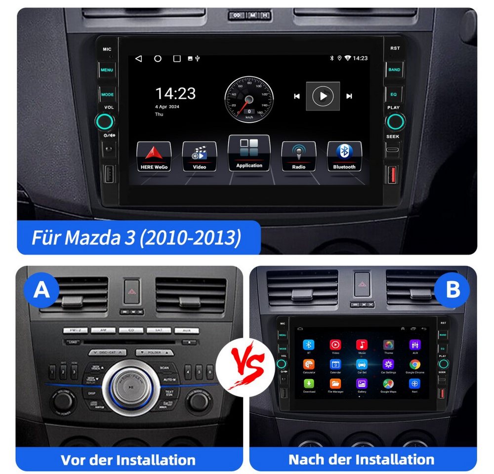 ESSGOO Für Mazda 3 BL 2010-2013 Android 15 Carplay GPS Bluetooth Autoradio (RDS, Digitalradio (DAB), FM, AM)