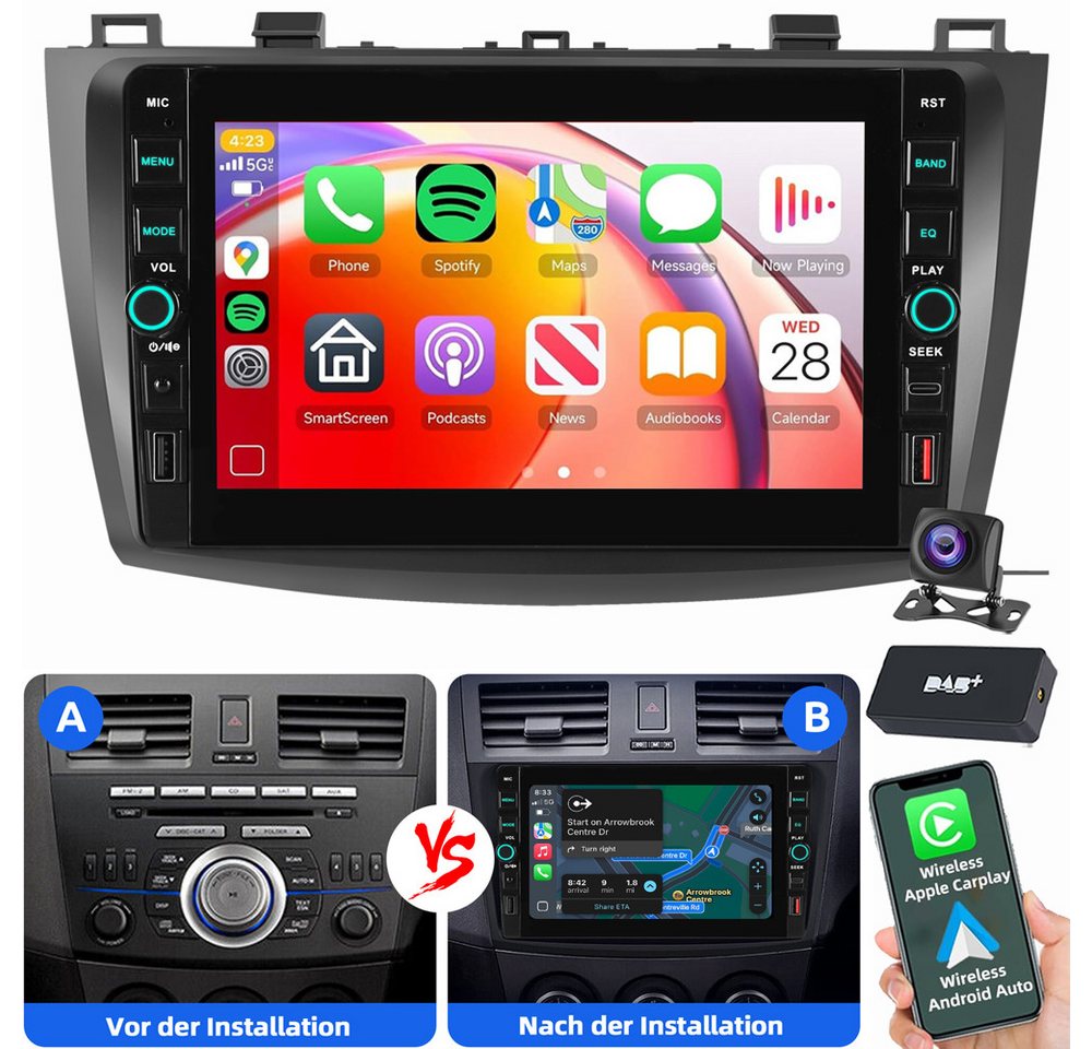 ESSGOO Für Mazda 3 BL 2010-2013 Android 15 Carplay GPS Bluetooth Autoradio (RDS, Digitalradio (DAB), FM, AM) Bild 2