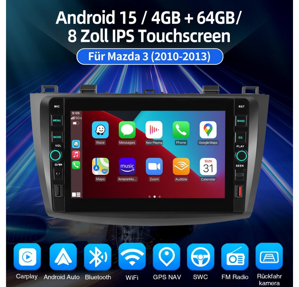 ESSGOO Für Mazda 3 BL 2010-2013 Android 15 Carplay GPS Bluetooth Autoradio (RDS, Digitalradio (DAB), FM, AM) Bild 4