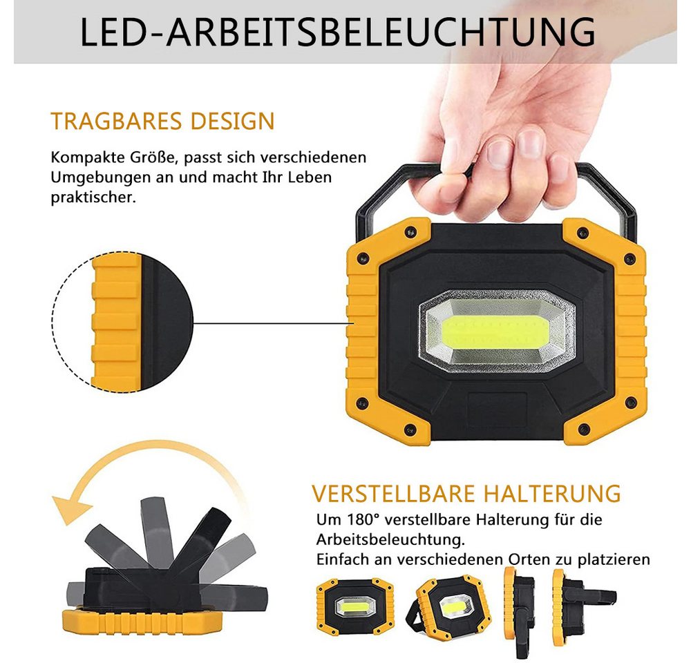 AFKSMILE LED Taschenlampe LED Baustrahler 2 Stück,Campinglampe Tragbar,Wiederaufladbare Strahler
