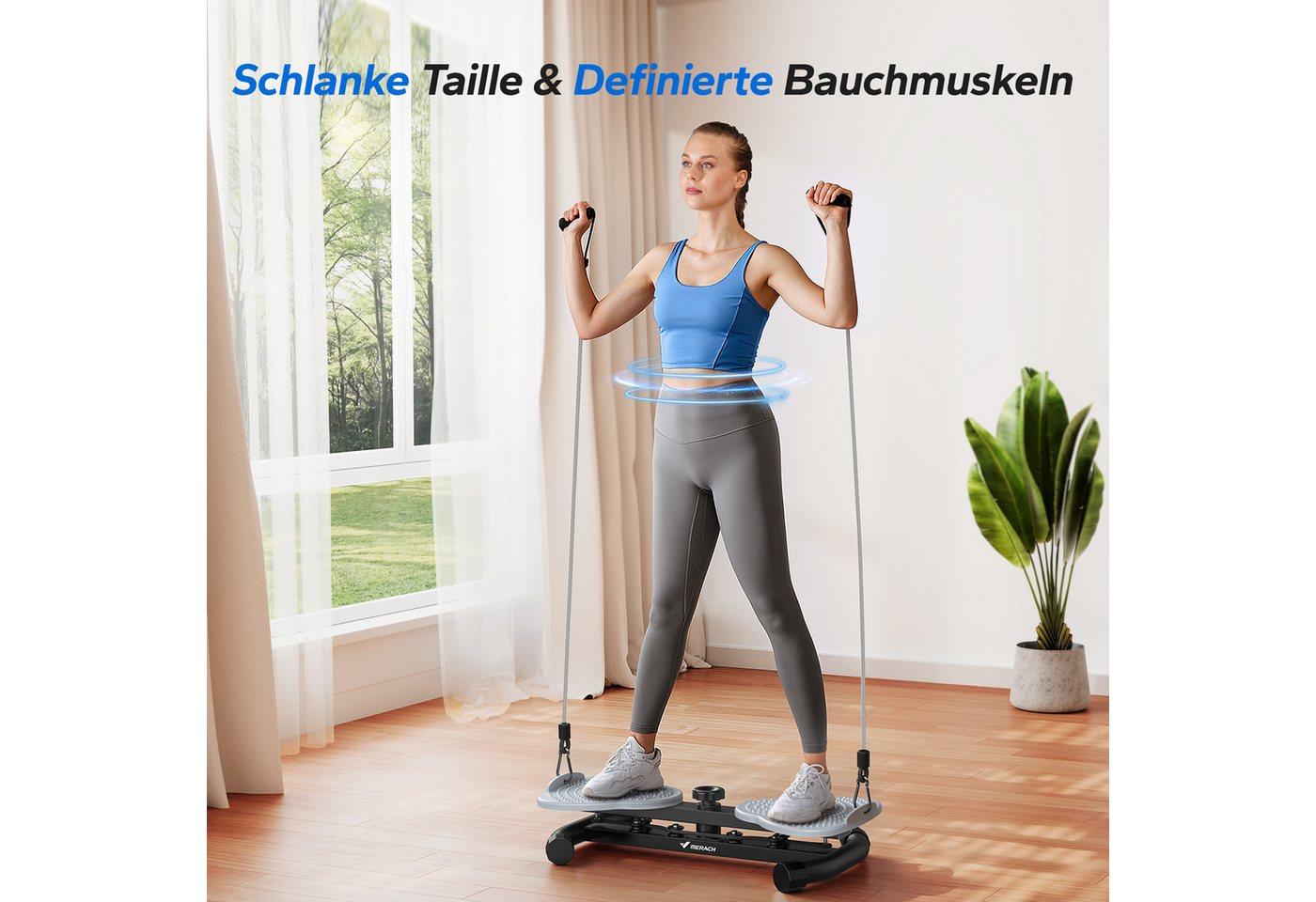 MERACH Heimtrainer Multitrainer Heimtrainer für Taille, Core & effektives Fitnesstraining (Multitrainer Fitness Set mit 2 Widerstandsbändern für Ganzkörper, 1-tlg., Multitrainer inkl. 2 Zugbändern für Oberkörper & Taille Training), Multitrainer bis 136 kg, leises Heimtraining für Taille & Figur