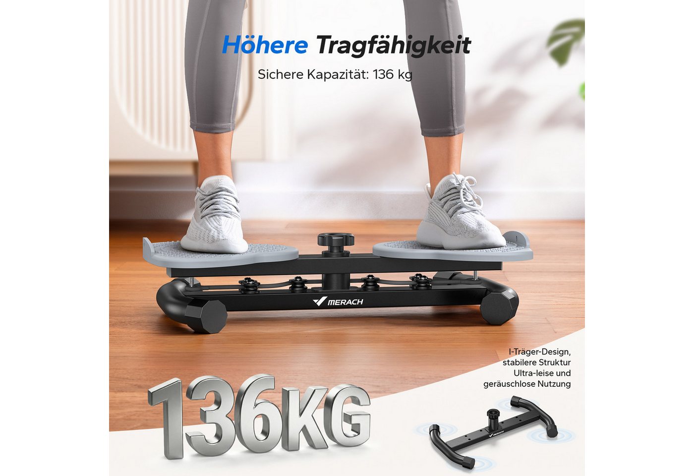 MERACH Heimtrainer Multitrainer Heimtrainer für Taille, Core & effektives Fitnesstraining (Multitrainer Fitness Set mit 2 Widerstandsbändern für Ganzkörper, 1-tlg., Multitrainer inkl. 2 Zugbändern für Oberkörper & Taille Training), Multitrainer bis 136 kg, leises Heimtraining für Taille & Figur Bild 2