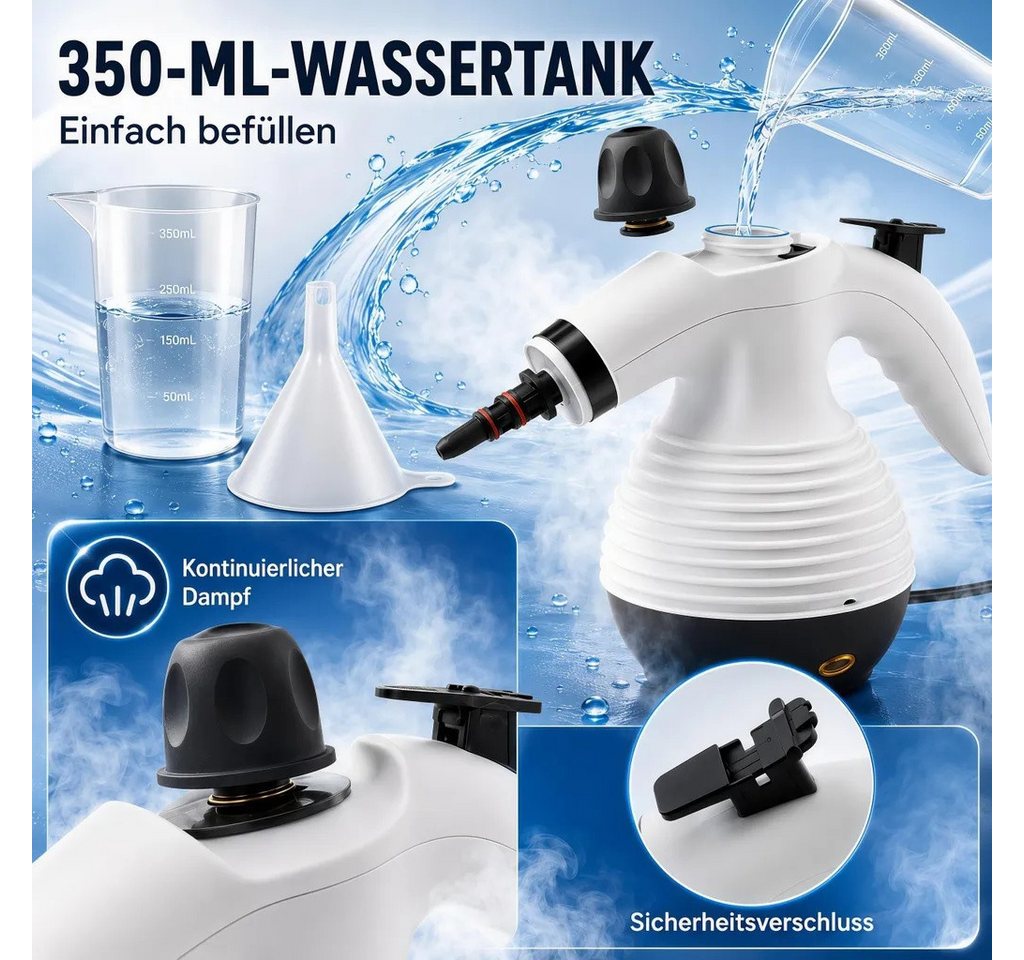 ANTCOOL Dampfreiniger 2in1 Dampfreiniger & Dampfmopp 1050W, 135°C, 350ml, 16 Zubehör, 1050 W, beutellos