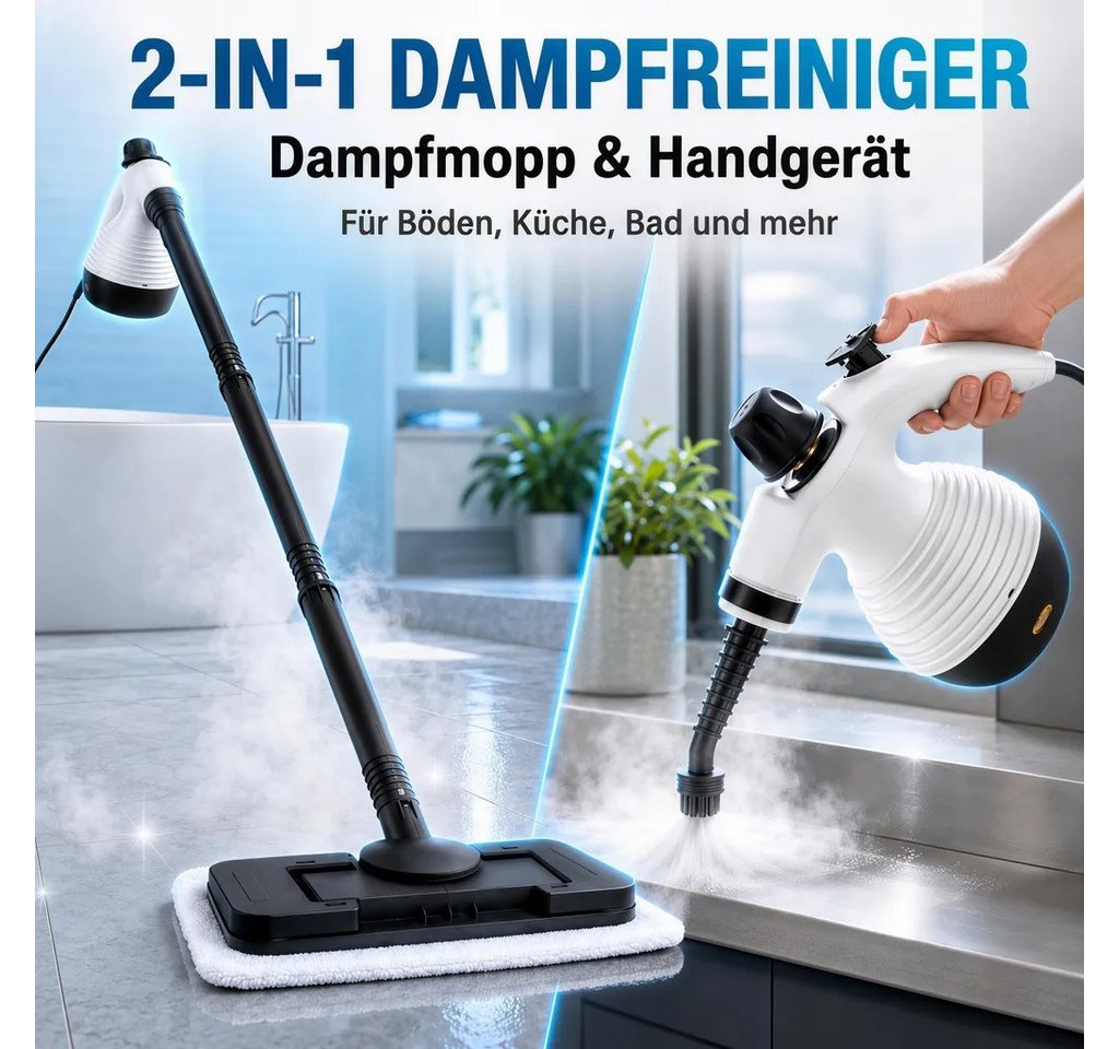 ANTCOOL Dampfreiniger 2in1 Dampfreiniger & Dampfmopp 1050W, 135°C, 350ml, 16 Zubehör, 1050 W, beutellos Bild 2