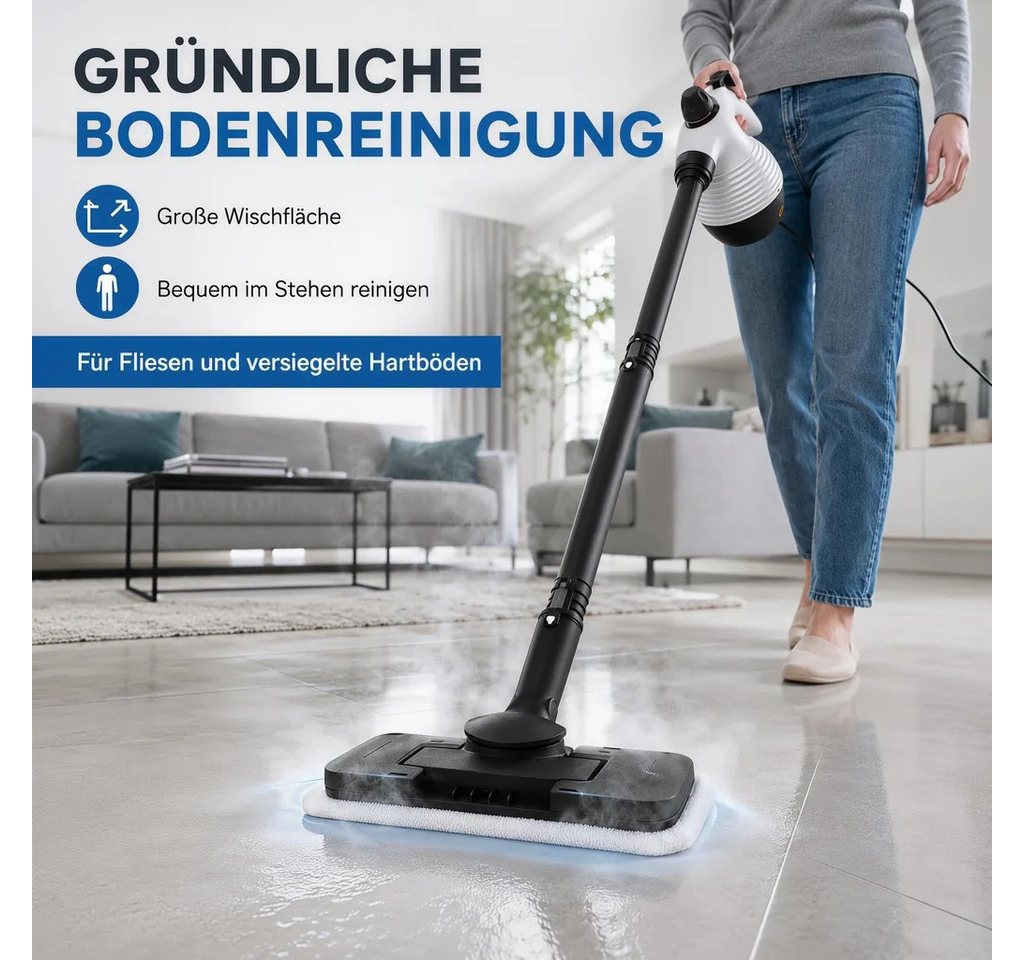 ANTCOOL Dampfreiniger 2in1 Dampfreiniger & Dampfmopp 1050W, 135°C, 350ml, 16 Zubehör, 1050 W, beutellos Bild 5