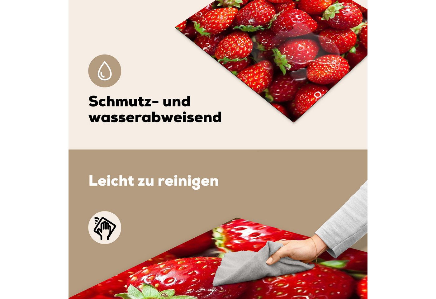 MuchoWow Herd-Abdeckplatte Erdbeeren - Rot - Obst - Früchte, Vinyl, (1 tlg), Abdeckplatte für Ceranfeld, Herd Inductionsmatte, 57.6x51.6 cm Bild 2