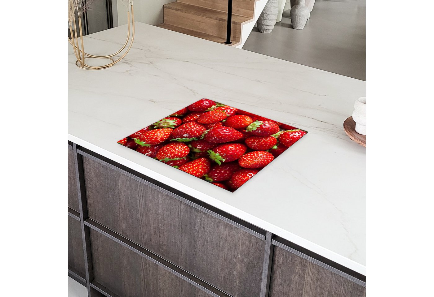 MuchoWow Herd-Abdeckplatte Erdbeeren - Rot - Obst - Früchte, Vinyl, (1 tlg), Abdeckplatte für Ceranfeld, Herd Inductionsmatte, 57.6x51.6 cm Bild 3