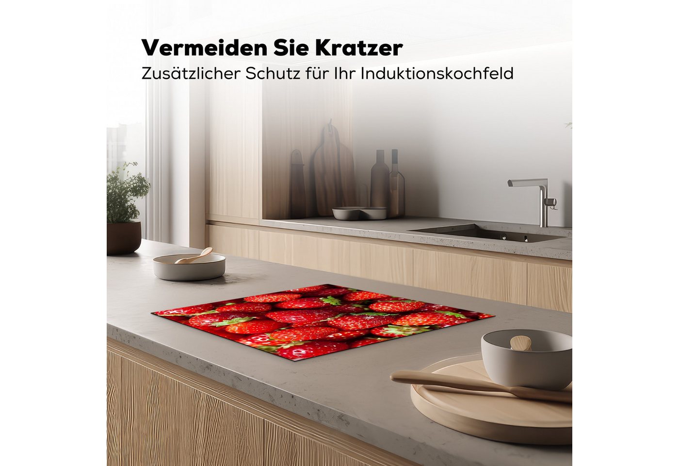 MuchoWow Herd-Abdeckplatte Erdbeeren - Rot - Obst - Früchte, Vinyl, (1 tlg), Abdeckplatte für Ceranfeld, Herd Inductionsmatte, 57.6x51.6 cm Bild 4