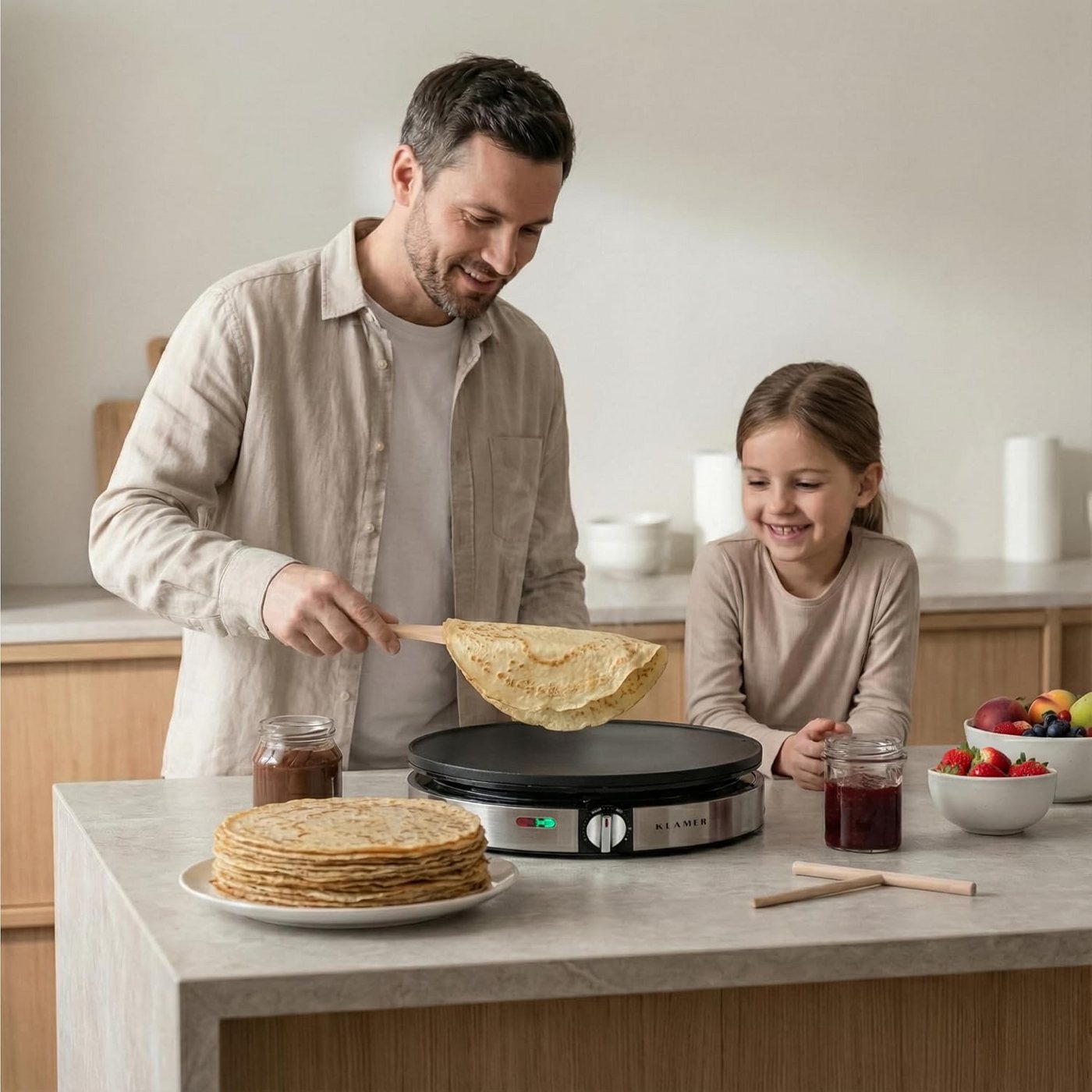 KLAMER Crêpesmaker Backfläche mit 30cm Ø, antihaftbeschichtete Platte, inkl. Teigverteil…, 1400 W, Ø 30 cm, Antihaftbeschichtung, 30cm Platte, Stufenlose Temperatureinstellung