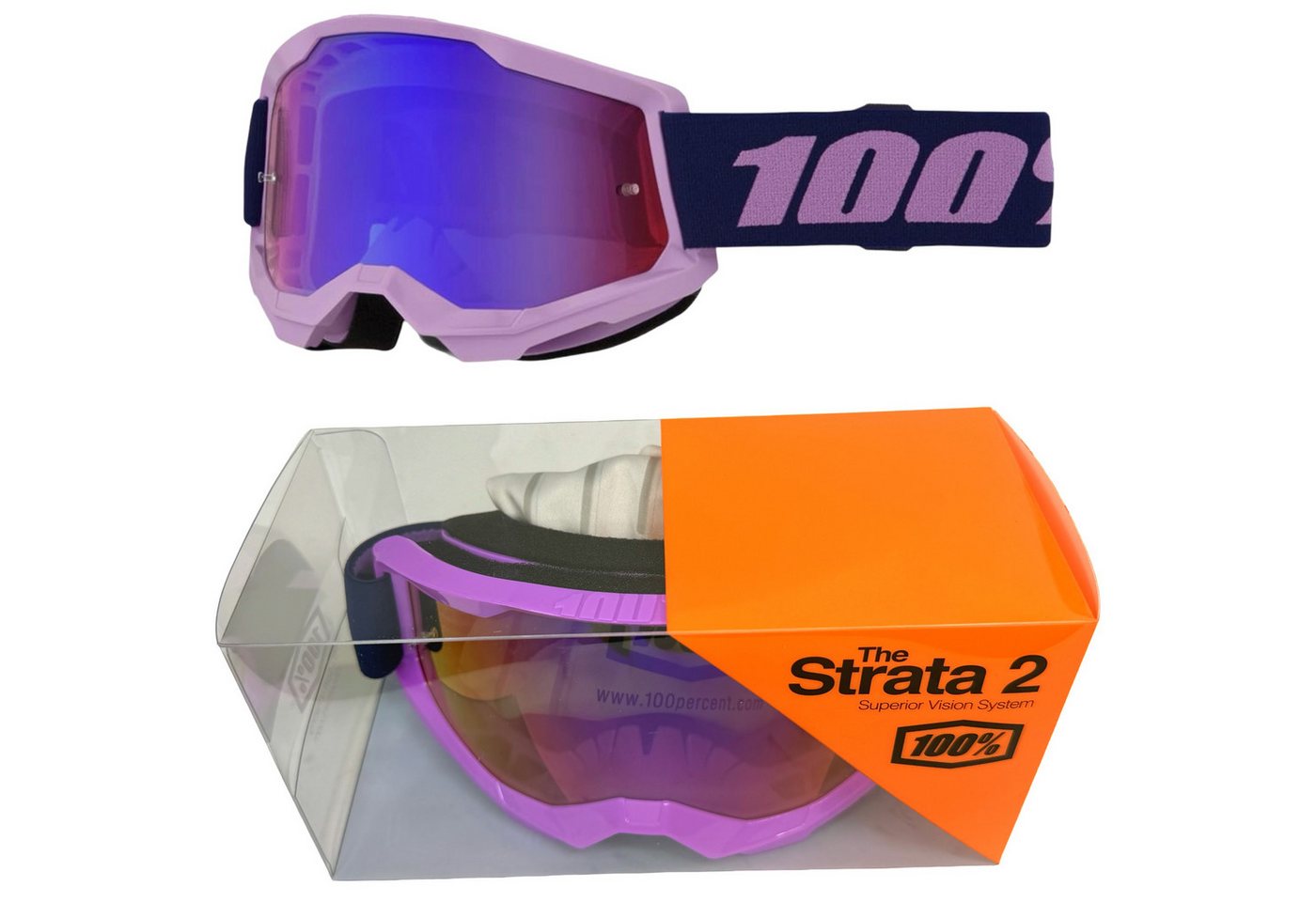 100% Motorradbrille 100% Strata V2 goggle Motocross Brille Lila Verspiegelt