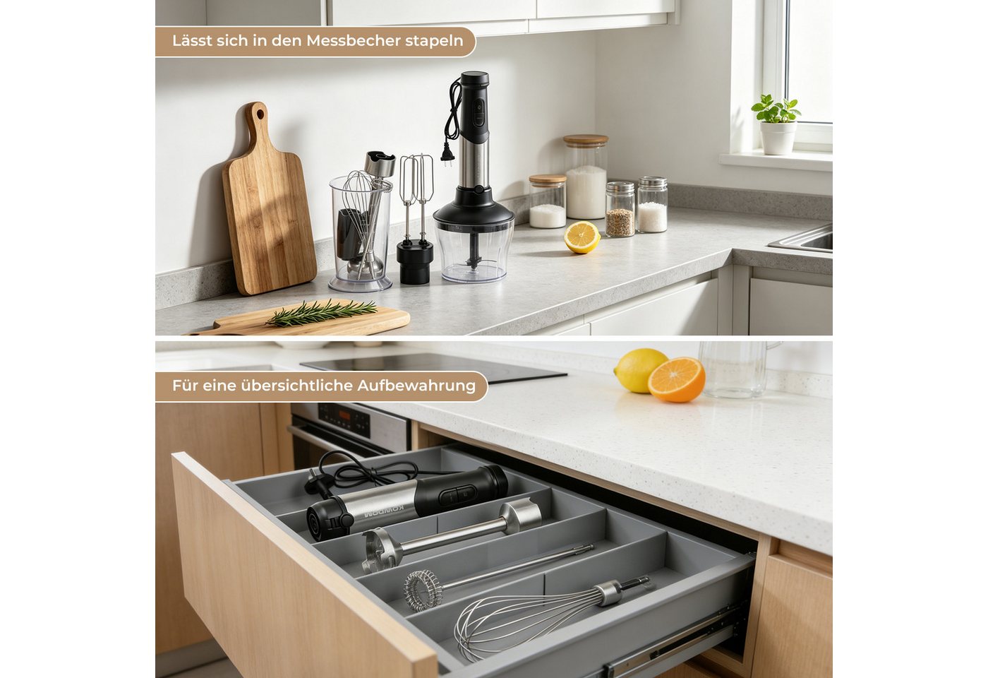 kowdom Stabmixer 1200W Stabmixer 6in1 mit Zerkleinerer & Milchaufschäumer, Pürierstab, 1200 W, Hochleistungsfähig, Multifunktional, Einfach zu reinigen, Platzsparend Bild 4