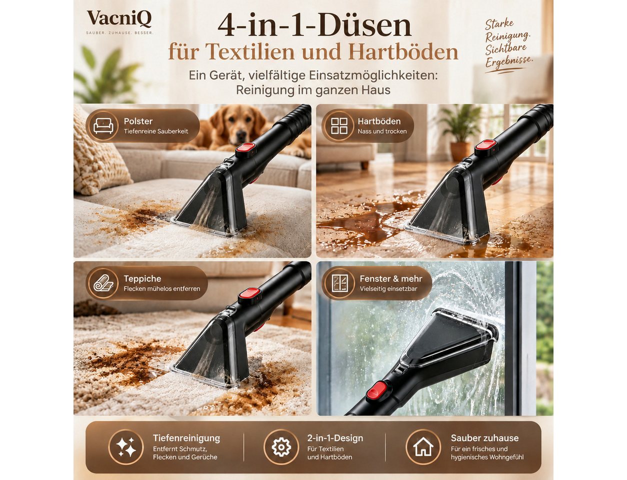 VacniQ Teppichreinigungsgerät Waschsauger Teppichreiniger 25 kPa, Nass-Trockensauger, 600 W Bild 4